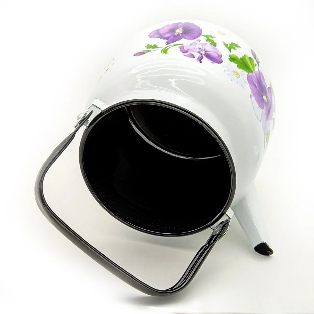 Чайник 3.5 л эмалированный Анютины глазки с металлической ручкой. | Дом и сад