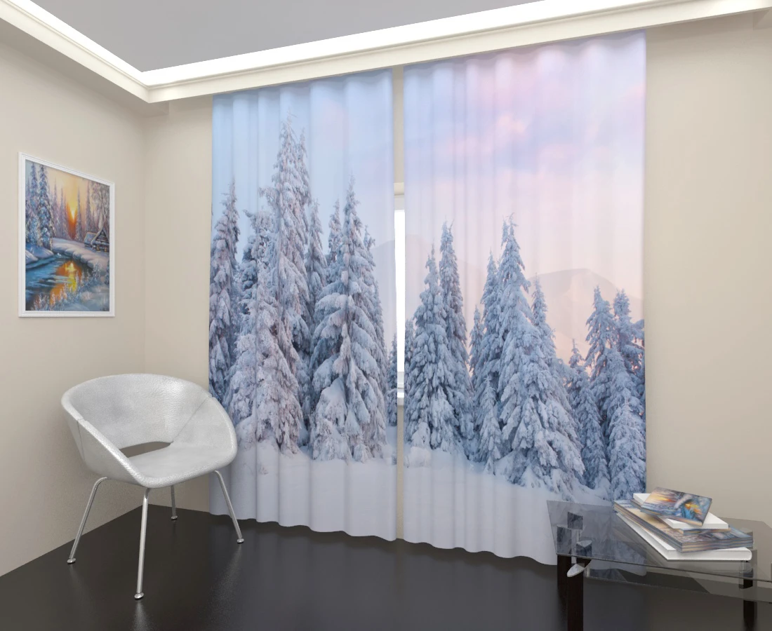 3D фотошторы Art Paula Бесплатная доставка из РФ Сатен Блэкаут Фототюль Зимняя река 2