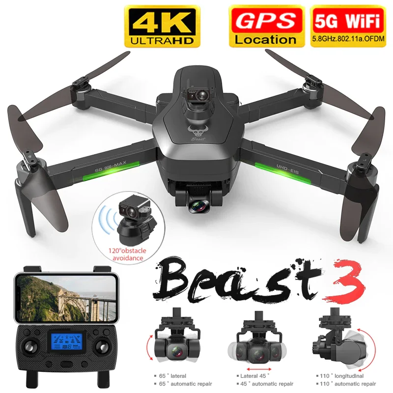 Новинка SG906 Pro 2 / MAX Квадрокоптер 4k HD 3-осевой карданный подвес камера 5G WIFI GPS
