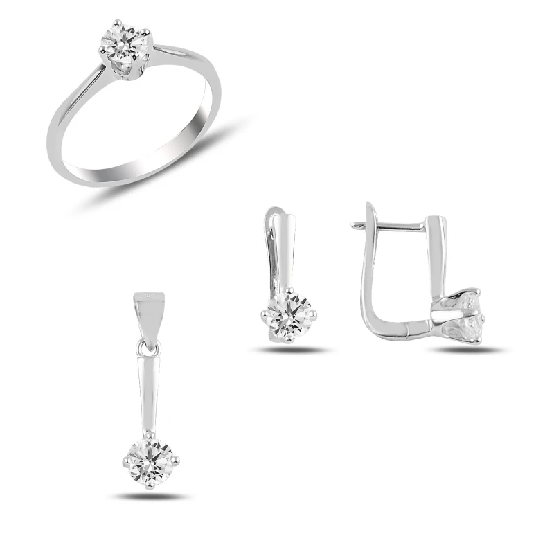 

Silver 925 Sterling Zircon Cubic Zirconia Solitaire Set