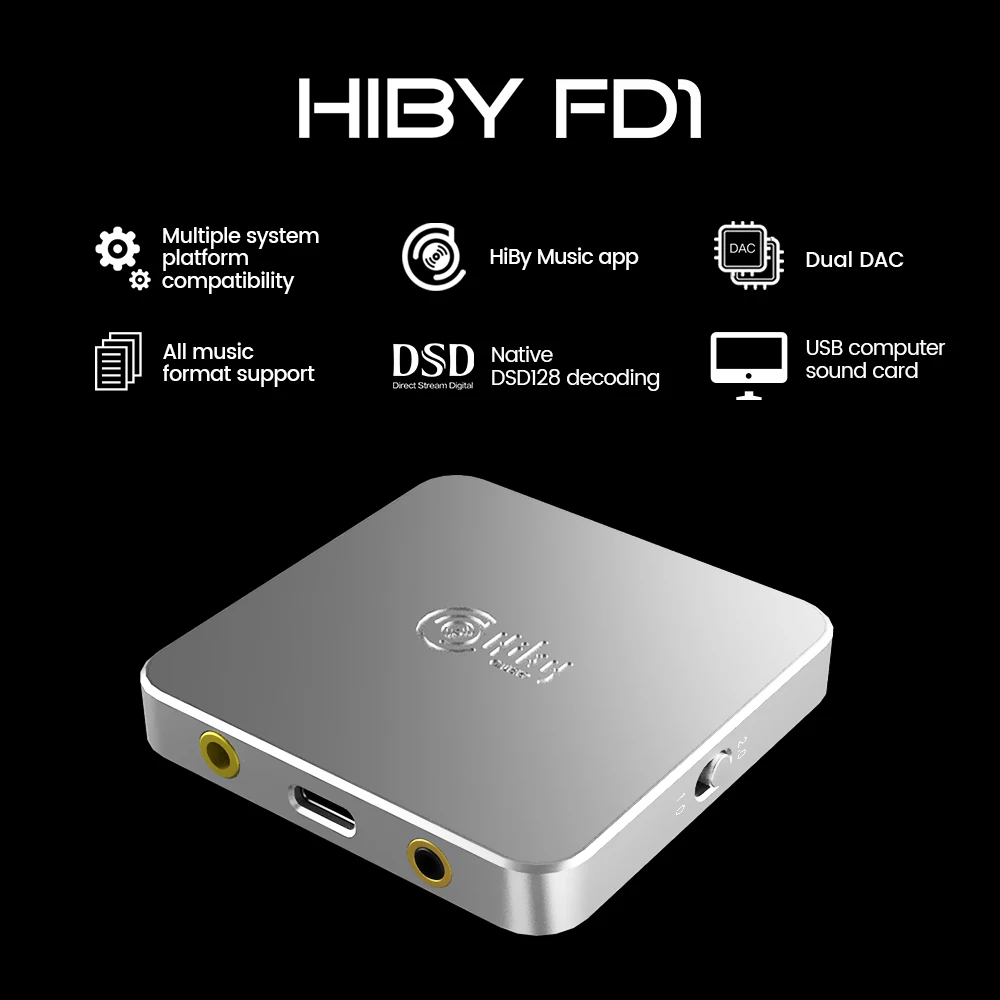 USB наушники HiBy FD1, Расшифровка усилителей, Deskstop DAC, аудио, DSD128, 3,5/2,5 мм, выход для смартфонов Windows, Android, iOS, MacOS - изображение