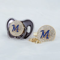 miyocar bling blue initials blue 3d letter m bling pacifier and pacifier clip bpa free dummy ideal gift baby shower