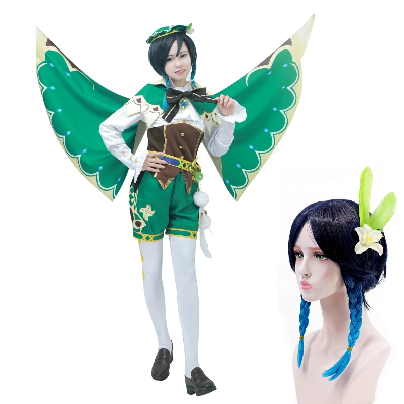 

Venti Cosplay Costume Dress Wig Venti Barbatos Cosplay Hair Clip Party Halloween Costumes for Women Outfit