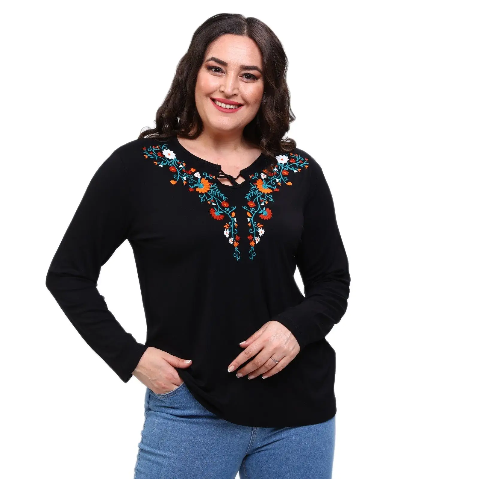 Women’s Plus Size Blouse Colorful Flower Embroidery Detail, Designed and Made in Turkey, New Arrival stefano zuffi leonardo in detail
