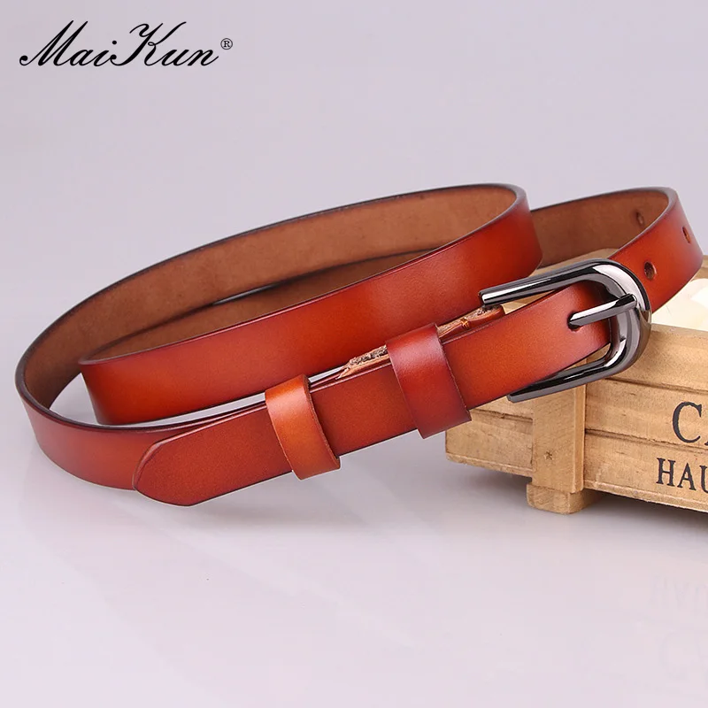Maikun Genuine Leather Belt For Women Fashion All-Match Decorative Belt Leisure Alloy Pin Buckle Pants Waistband