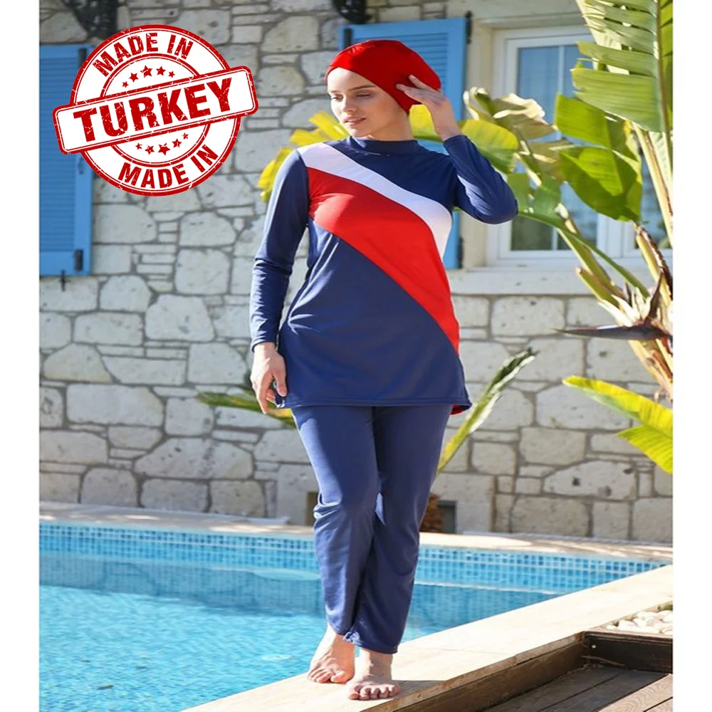 

Женский закрытый купальник jowl Game, темно-синий хиджаб, Исламский купальник, сезон лето 2021, модный головной убор с длинным рукавом, Мусульманс...