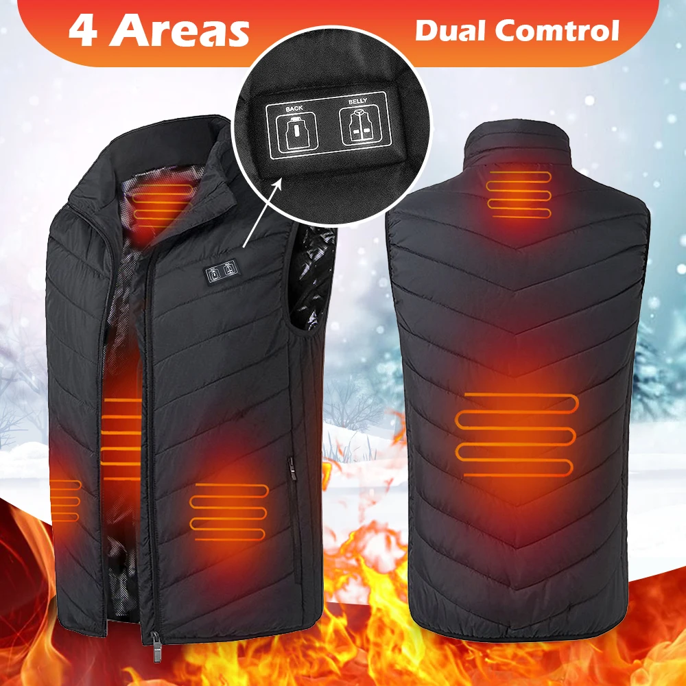 

Winter Heated Vest Men Women Double Control USB Electric Gilet Cotton Warm Smart Thermal Outdoor Hiking Fishing Jacket Waistcoat