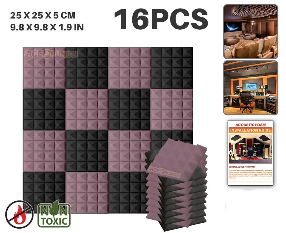 Black and Purple Arrowzoom 16 шт. набор цветов 9," x 9,8" x 1," Пирамида плитка студия Звукопоглощающая Панель акустическая пена AZ1034 - Цвет: Black and Purple