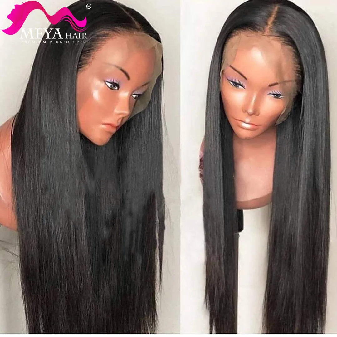 MEYA 30 34 inch 13X4 Straight Lace Front Human Hair Wigs For Women Lace Frontal Wig  Peruvian Straight Lace Wig Pre Plucked 180%