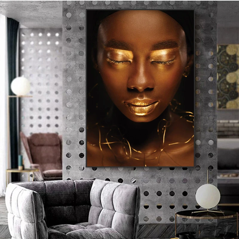 Постер с изображением женщины из черного золота картины на холсте настенные для