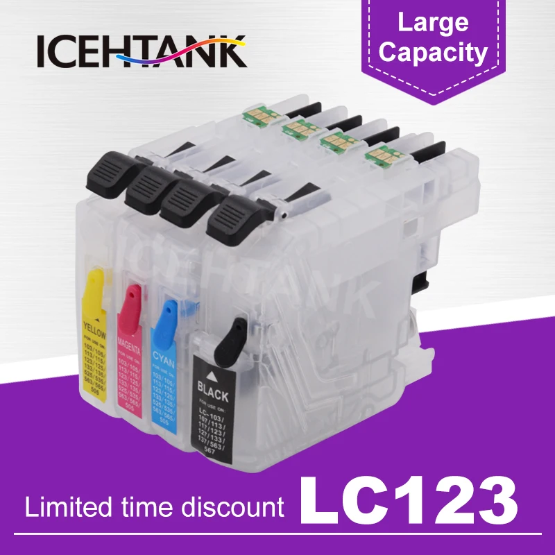 

ICEHTANK Printer Ink Cartridges Refillable For Brother LC 121 123 125 127 129 XL MFC-J4410DW J4510DW J4610DW J4710DW J470DW