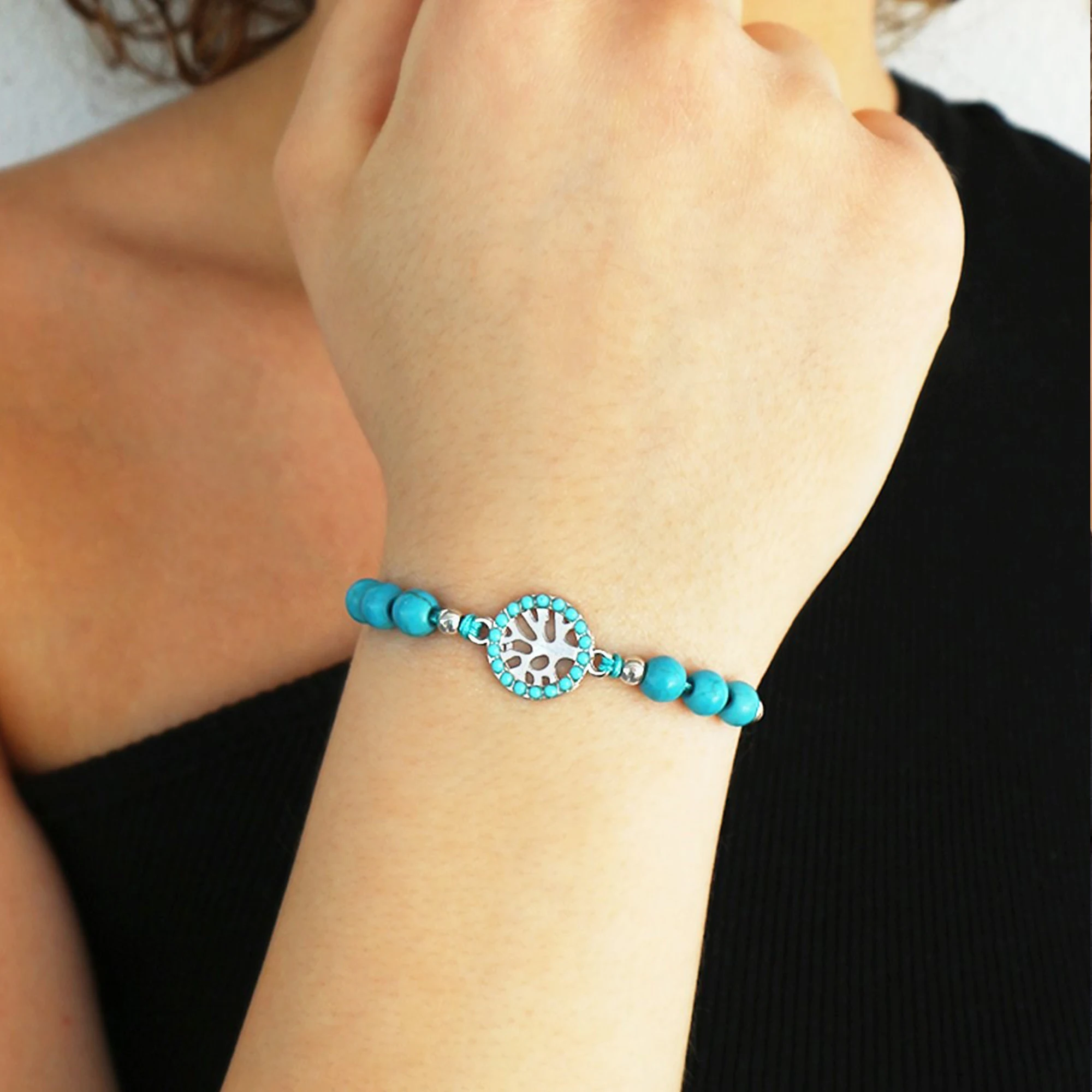 

2021 Fashion Turquoise Beaded Tree of Life Figured Adjustable Length Stylish Women's Bracelet
