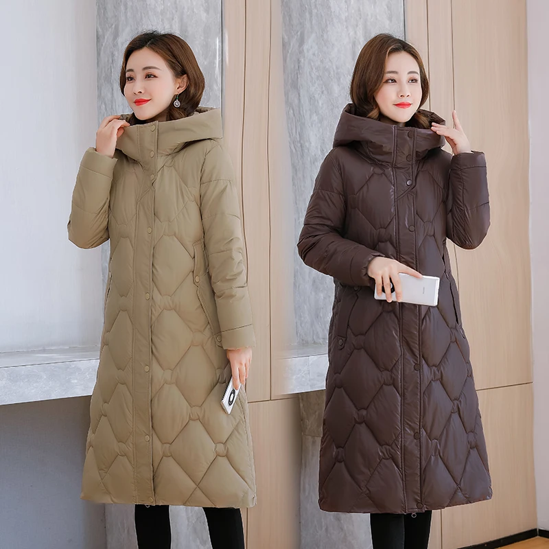 

LISYRHJH New Long Puffer Winter Down Cotton Jacket Women Thick Coat Women Hooded Parkas Warm Female Slim Winter Women Clothes