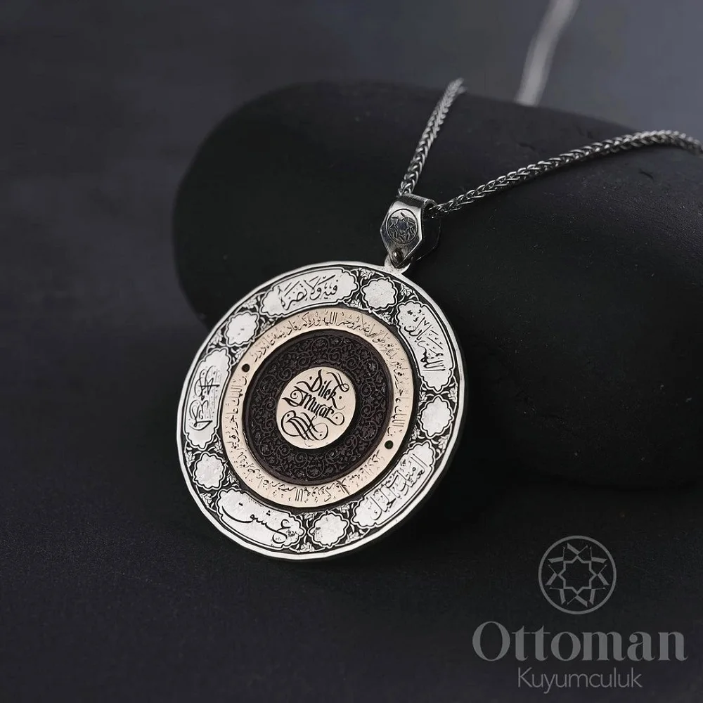 Silver Medallion Necklace Model, 925 Sterling Silver Men's Necklace, Ottoman Silver Jewelry and Turkish Handmade