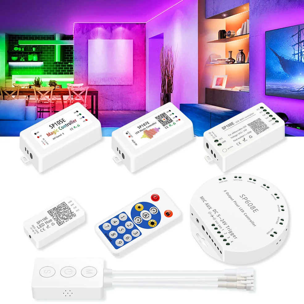 

WS2812b Led RGB Controller Bluetooth SP110e SP601E WIFI SP501E SP108E Music SP107E SP501E Ws2811 pixel Strip Controller DC5V-24V
