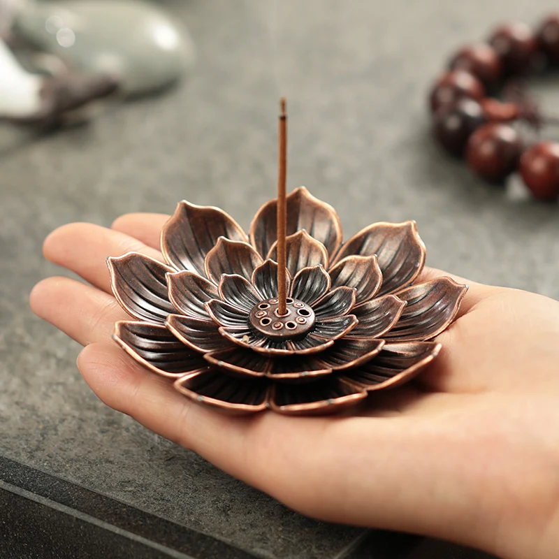 

1 Alloy Incense Burner Stick Holder Buddhism Lotus Line Incense plate Sandalwood Coil Base Temples Yoga Studios Home Decoration