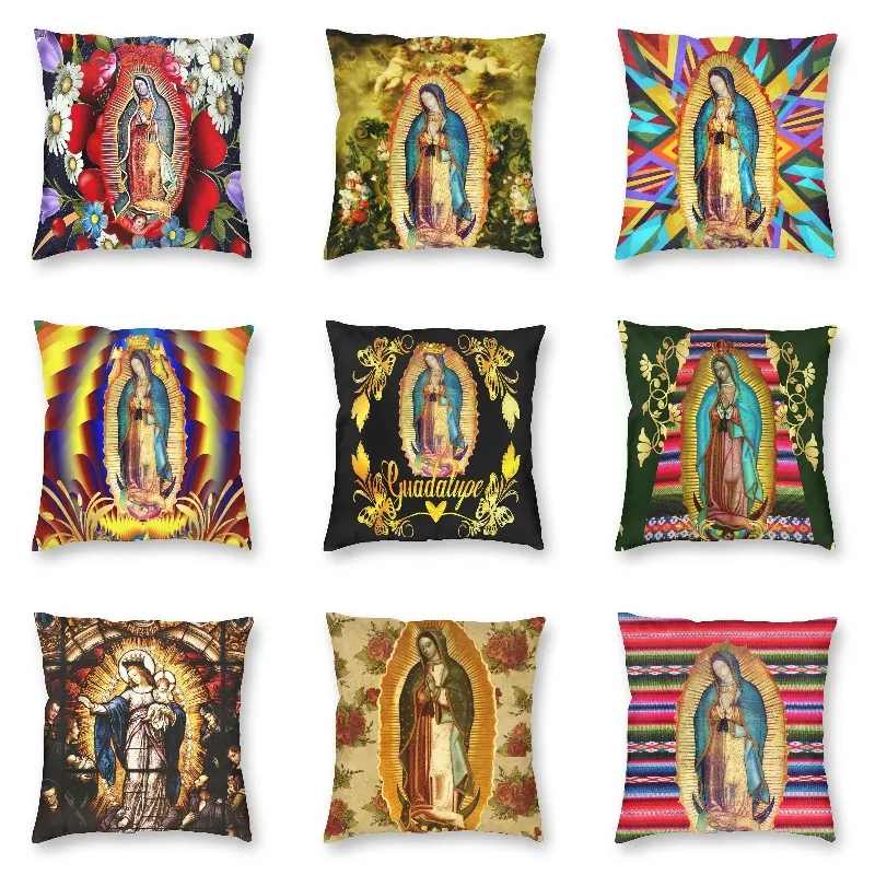 

Our Lady Of Guadalupe Pillow Case for Living Room Mexican Virgin Mary Mexico Flowers Tilma Luxury Cushion Cover Soft Pillowcase
