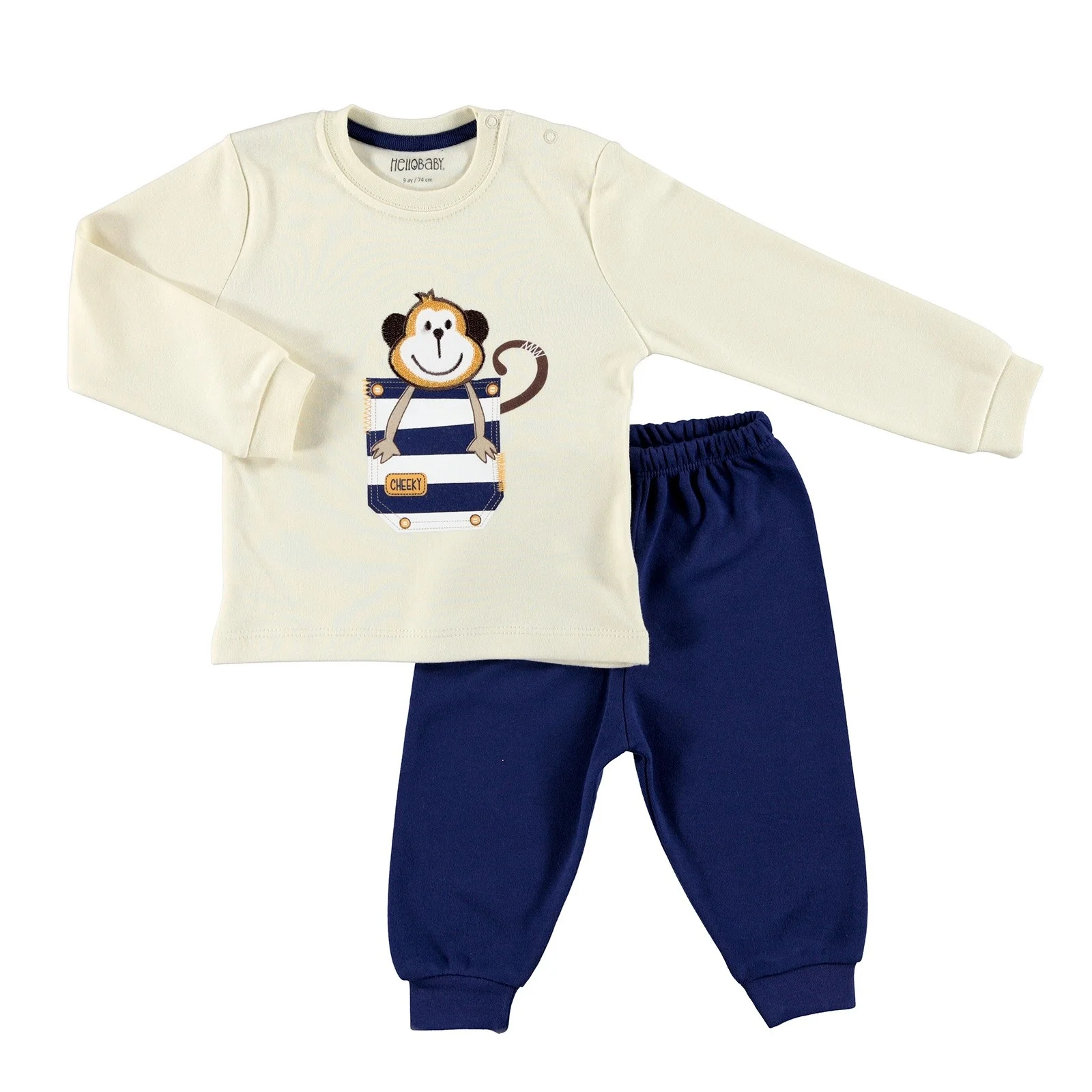 Ebebek HelloBaby/детский пижамный комплект в рубчик с длинными рукавами и вышивкой| |
