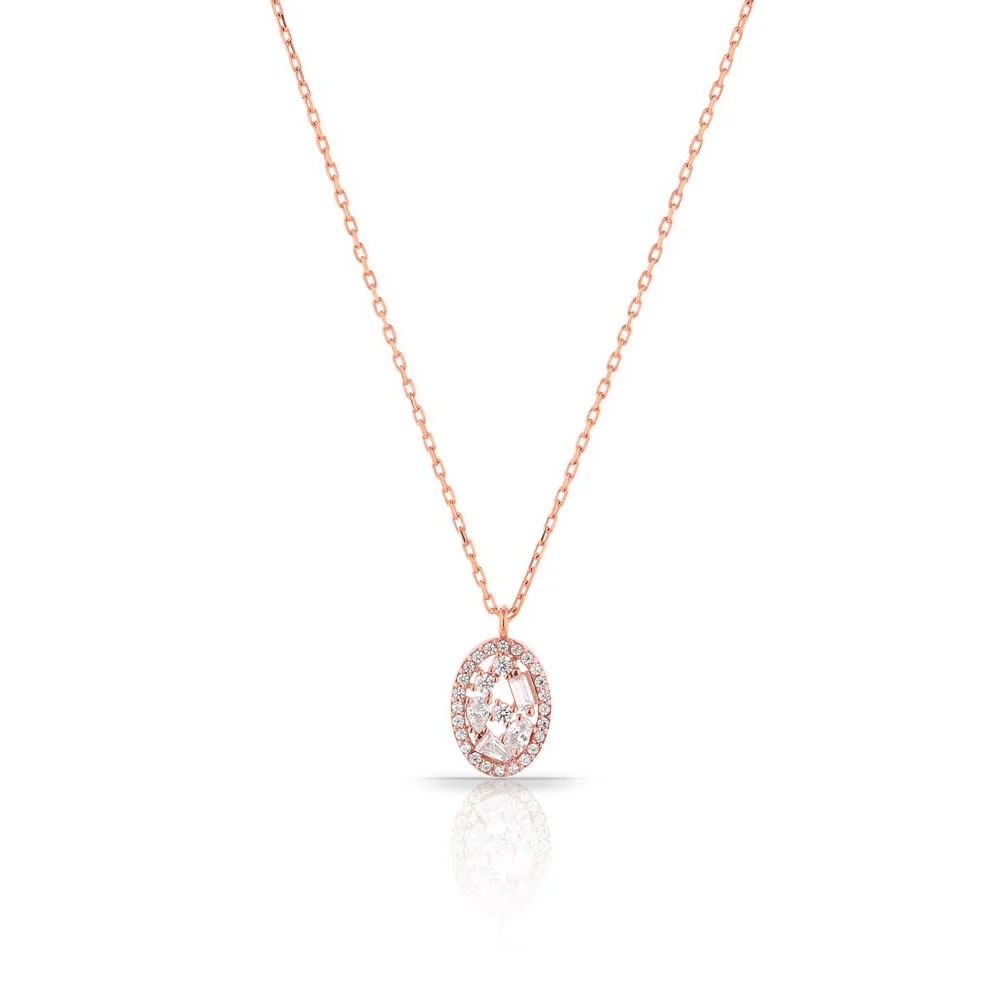 Эффектное ожерелье ювелирный стержень с цирконием кулон 925 пробы серебро розовое