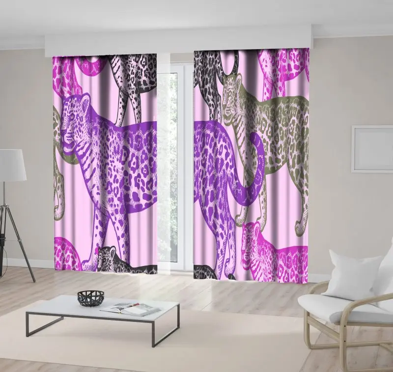 

Curtain South America Jaguar Wildlife Animals in Vintage Colors Artwork Printed Black Lilac Purple Black Green