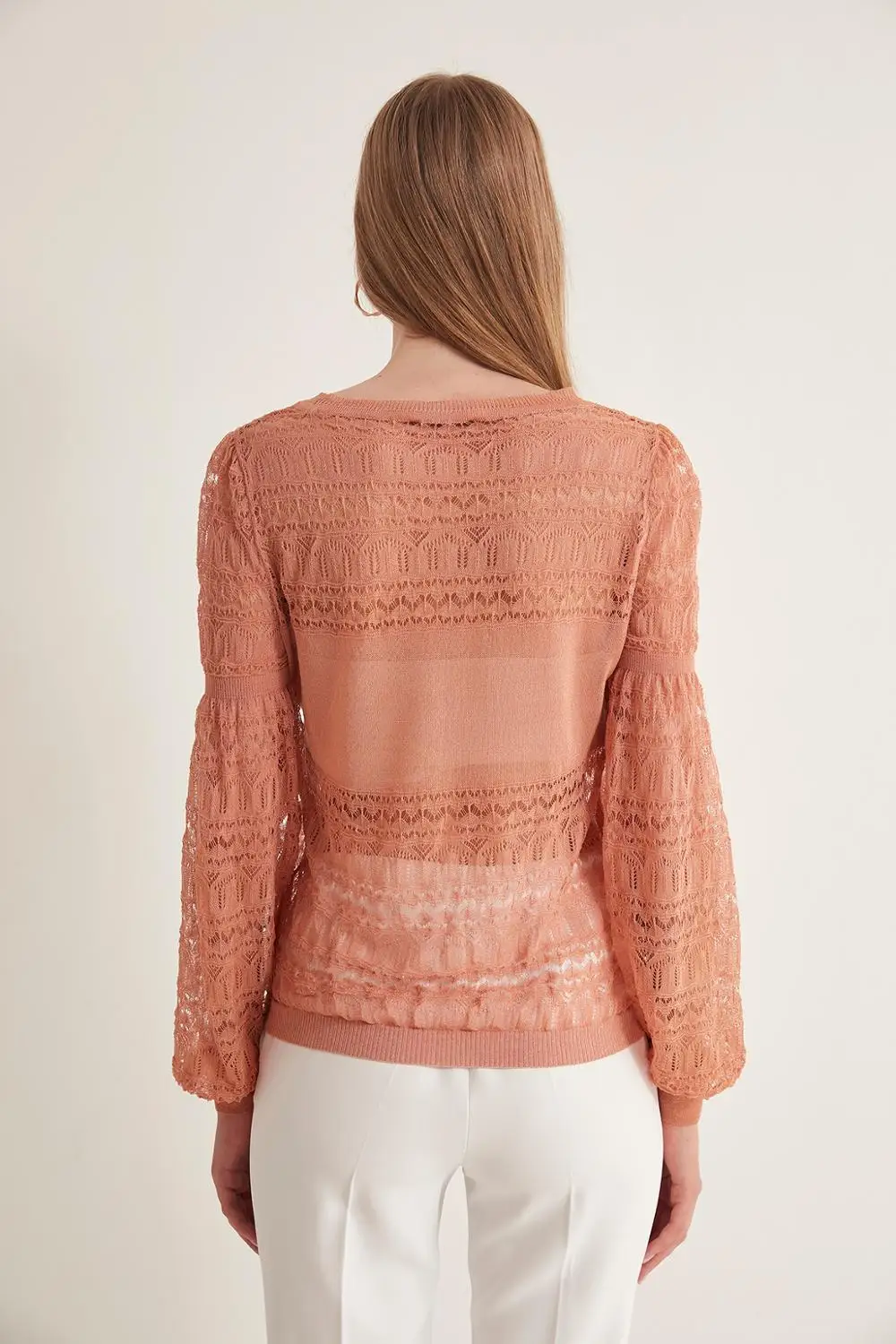 AJURLU TRANSPARAN BALLOON SLEEVE KNITWEAR BLUZ