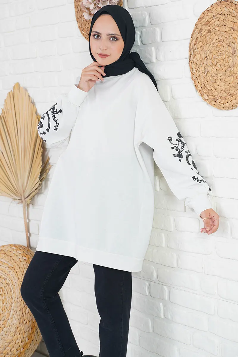 Ethnic Floral Printed Tunic with Sleeves Turkey Muslim Fashion Hijab Dress Islam Clothing Dubai Istanbul Istanbulstyles 2021