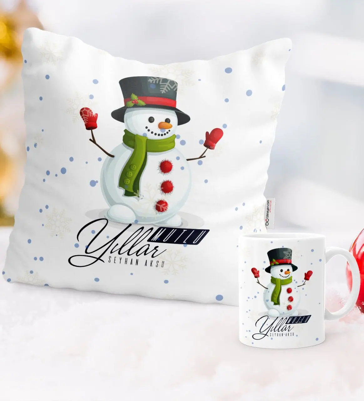 

Personalized Christmas Happy birthday Themed Pillow Mug Set-16