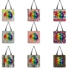 Симпатичные сумки-тоуты с радужными губами и леопардовым принтом, многоразовая сумка для покупок, женская сумка через плечо, складная дорожная женская сумка