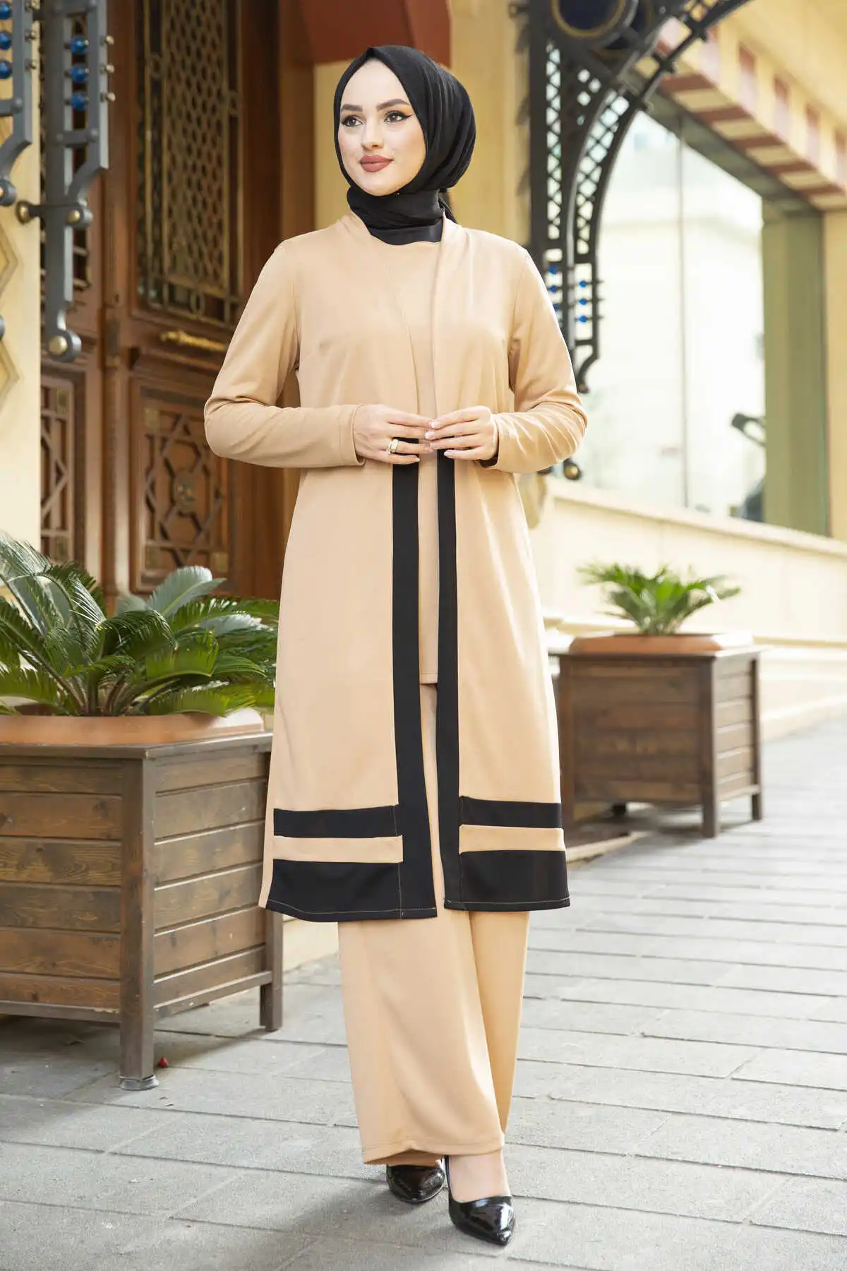 Ribbon Detail Triple hijab Suit Muslım Fashıon Women Luxury Kaftan Dubai Abaya Turkey Musulman hijab African Head Scarf Longo