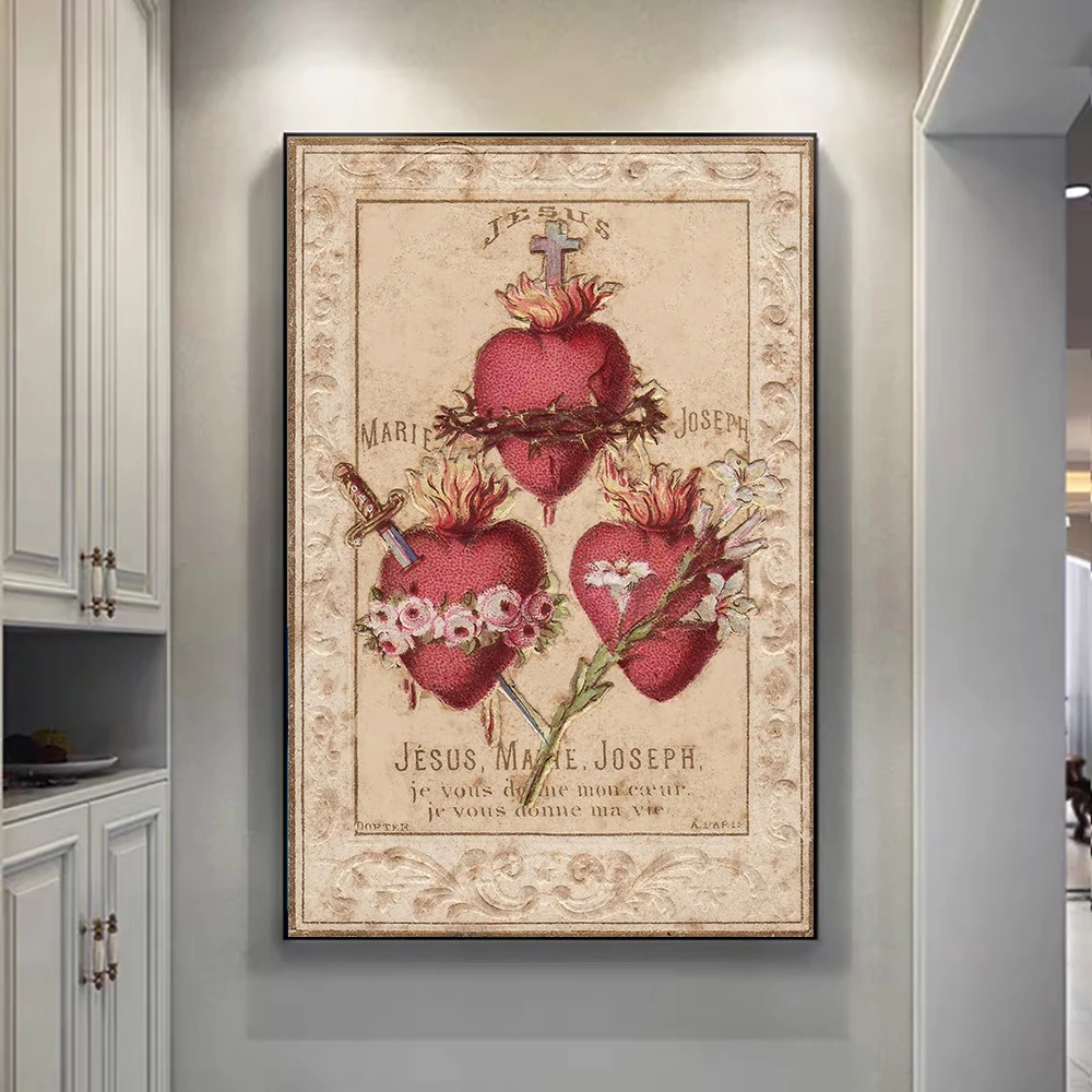 

Canvas Painting Hearts of the Holy Family Poster and Print Nordic Wall Art Picture for Living Room Home Decor Cuadros