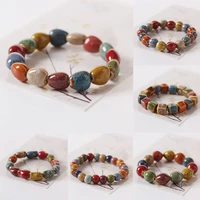1pcs handmade ceramic beads wax rope bracelets ethnic ceramic bracelets bead chain for women men bangle adjustable girls gift