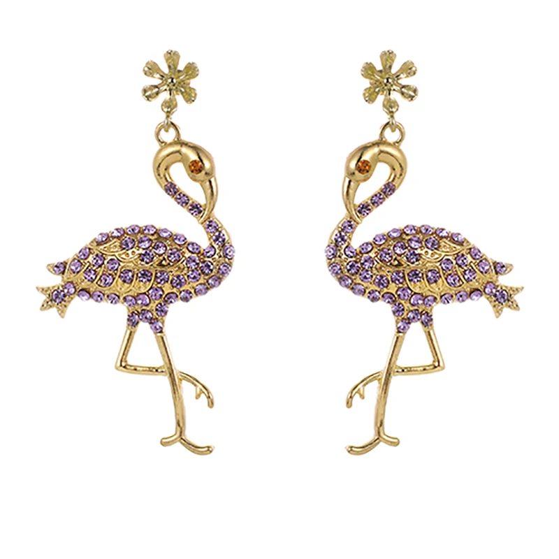 ZHINI новый дизайн висячие серьги с кристаллами фламинго птицы для женщин
