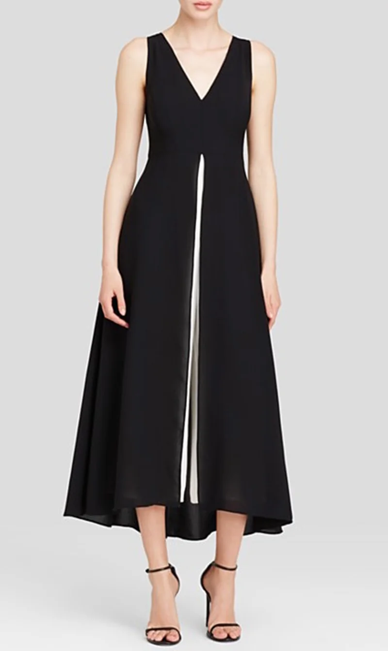 Женское шифоновое платье А-силуэта Черное короткое вечернее до середины икры с