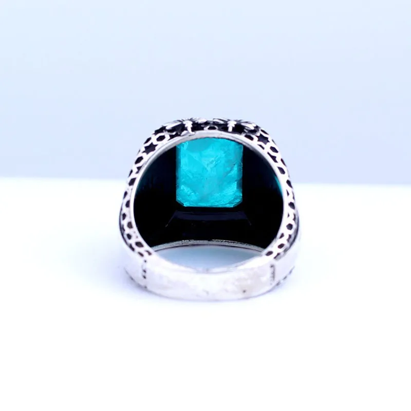 

Handmade Blue Paraiba Tourmaline Man Silver Ring, Paraiba Silver Men Ring, Silver Paraiba Man Ring
