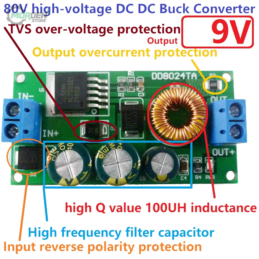 

High-Voltage DC-DC Converter Buck Step-Down Regulator Module 80V 72V 64V 60V 48V 36V 24V to 15V 12V 9V 6V 5V 3.3V Power Supply