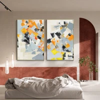 set of 2 modern abstract grey orange brown hand painting on canvas wall art pictures for living room decoracion wall poster