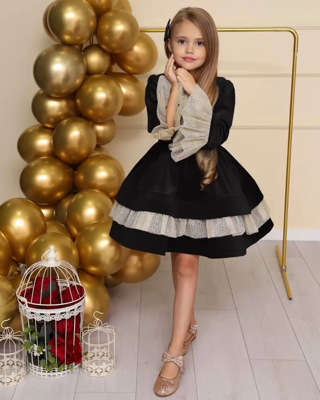 

GIRL BLACK VELVET EVENING DRESS WITH BACK DETAILED FREE SHIPPING