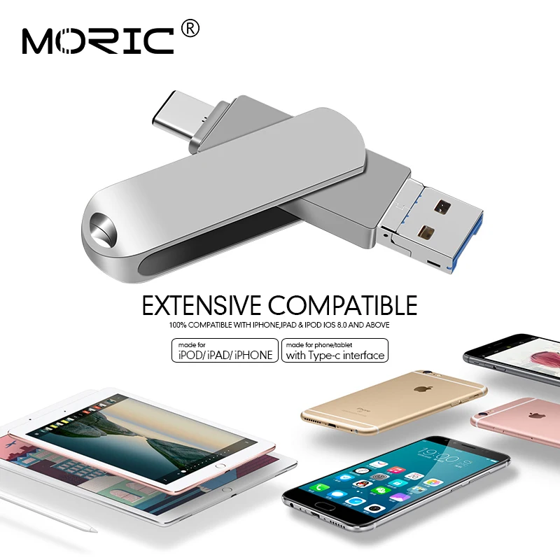 

3IN1 USB Flash Drive 128gb otg & type-c Pendrive 32gb 64gb Usb 3.0 Flash Disk for iPhone X/8 Plus/8/7 Plus USB Memory Stick
