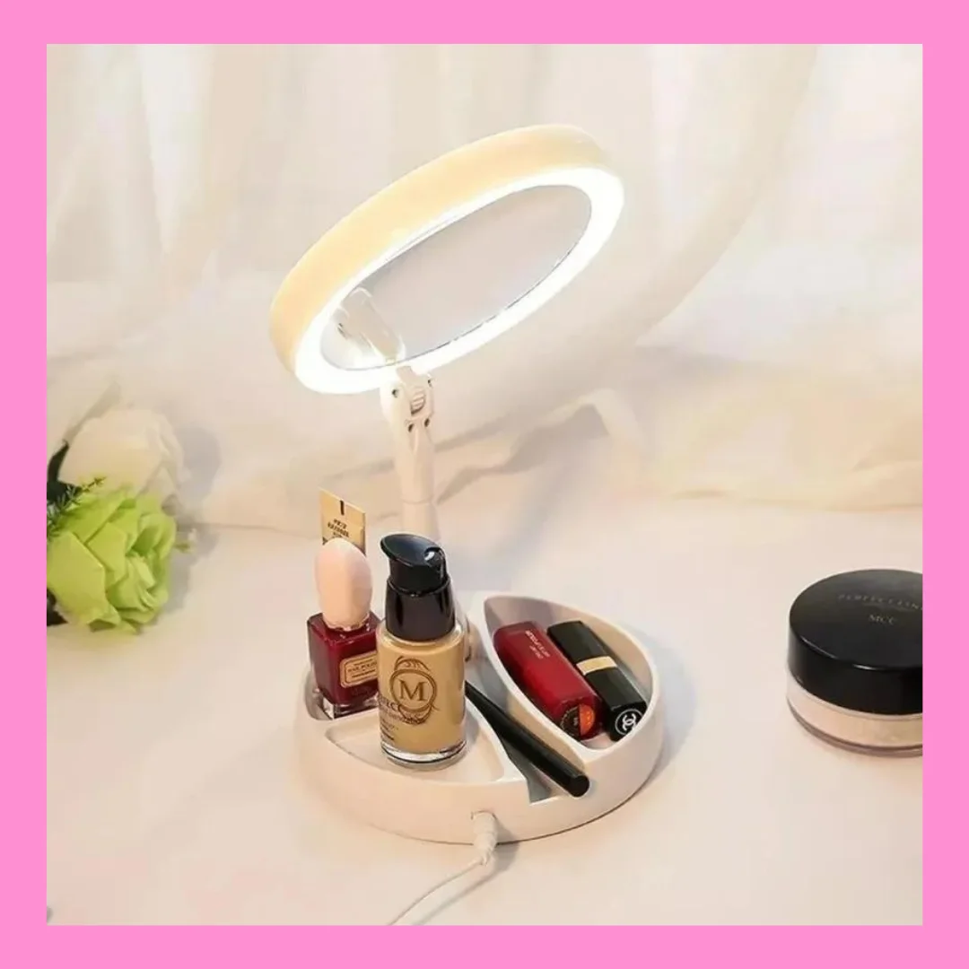 

Round Mirror with LED Makeup Organizer 10X Two Faces Magnification Mirror-JG988