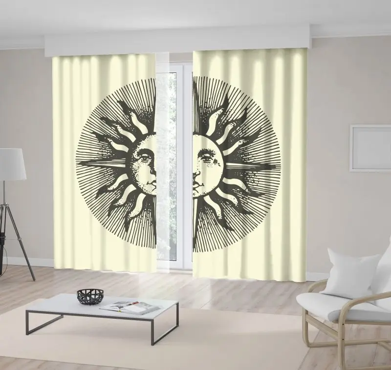 

Curtain Sun Face with Ancient Medieval Style Mysterious Theme Artwork Beige Grey