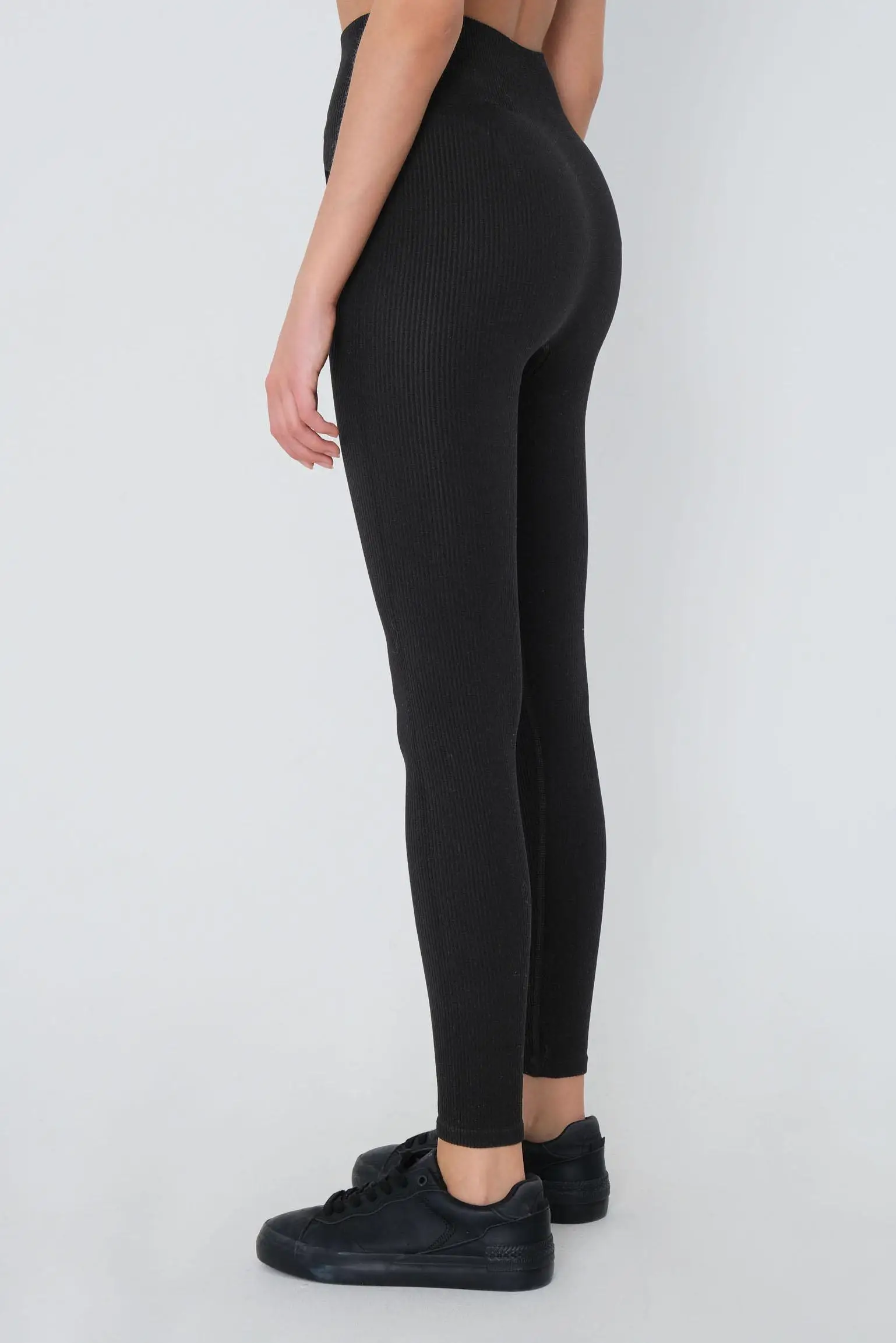 

Black Ribbed High Waist Leggings GYM Tights Sport Women Fitness Elastic Pants High Waist Lycra Squat Workout Athletic Leggings