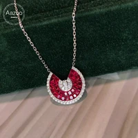 aazuo 18k solid white gold natural ruby real diamonds safe buckle pendent with chain necklace gifted for women birtthday party