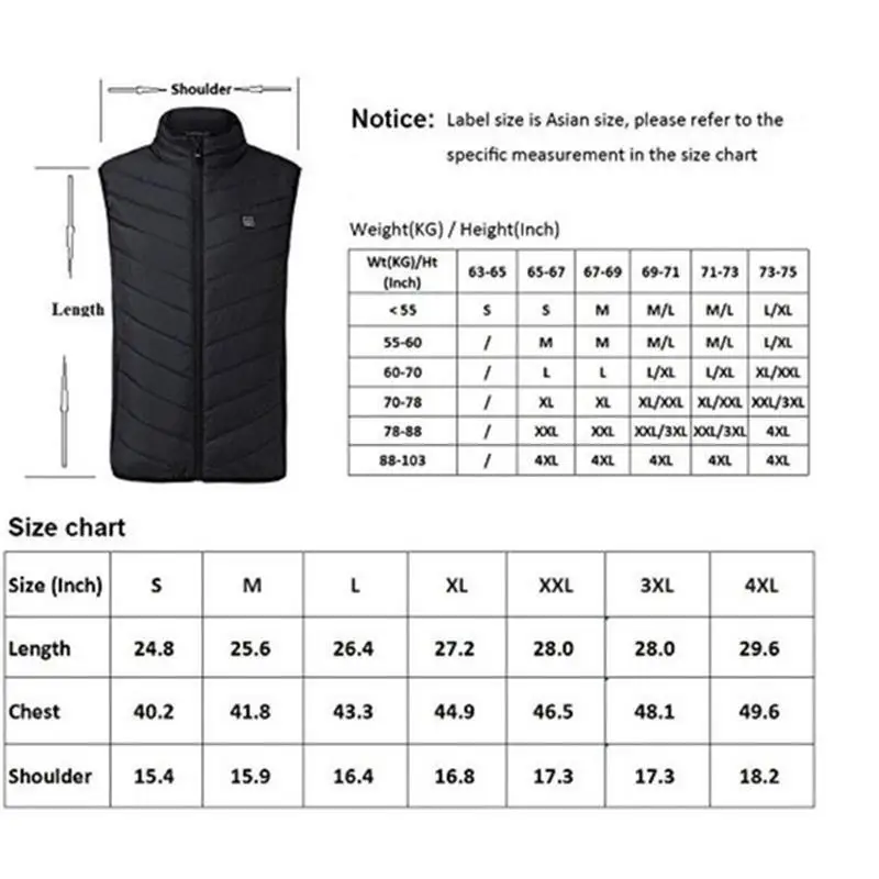 

New 9 Places Heated Vest Men Women Usb Heated Jacket Heating Vest Thermal Clothing Hunting Vest Winter Heating Jacket BlackS-6XL