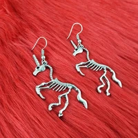 unicorn horse pendant skeleton drop dangle earrings for women punk silver color wholesale womens earring fashion jewelry party