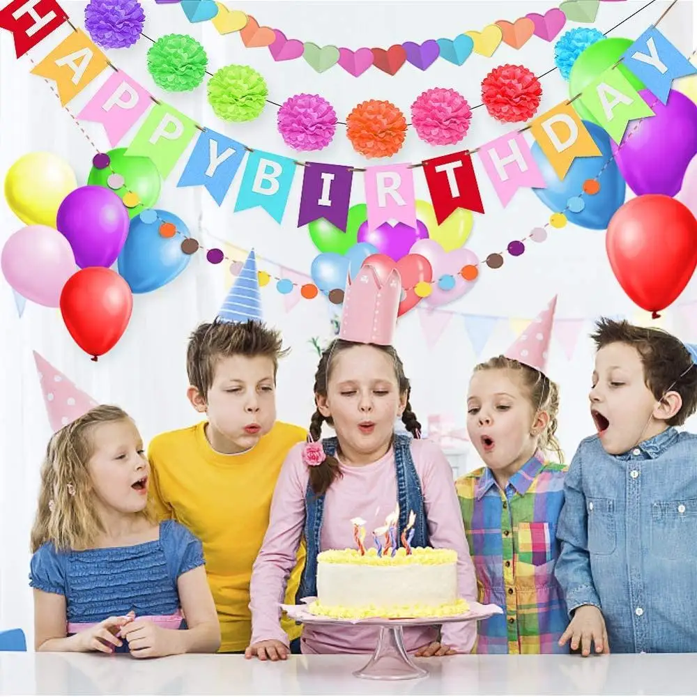 

41Pcs Rainbow Party Decoration Colored Papend With Heart-Shaped Paper Patry Balloons Birthday Wedding Decoration Supplies