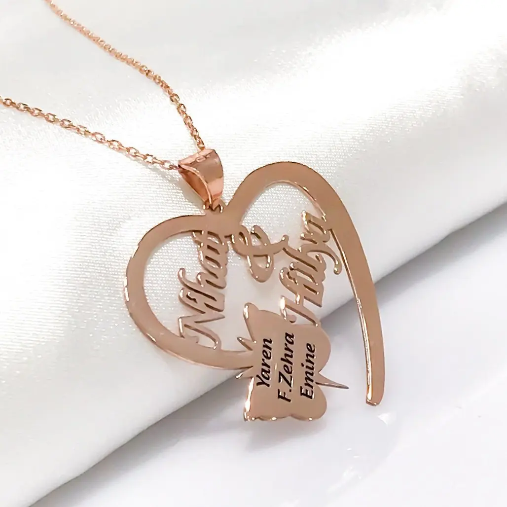 

Heart Butterfly Is Family Silver Name Necklace