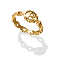 hip hop letter b cross chain ring temperament titanium steel plated 18k gold ring