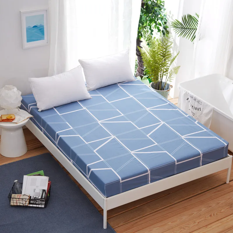 

Avocado Geometric Pinted Fitted Bed Sheet Linen Nordic Mattress Covers Mattress Protector With Elastic Band (No Pillow Case)