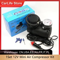 1 set 12v mini air pump metal car auto portable mini electric air compressor kit for ball bicycle minicar tire inflator pump
