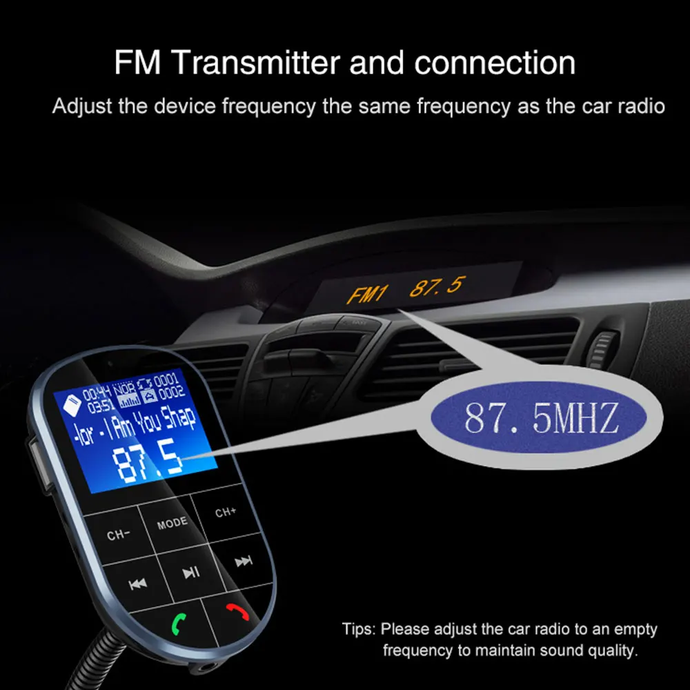Универсальный fm передатчик Vehemo музыкальный mp3 плеер QC3.0 беспроводной ЖК дисплей 12